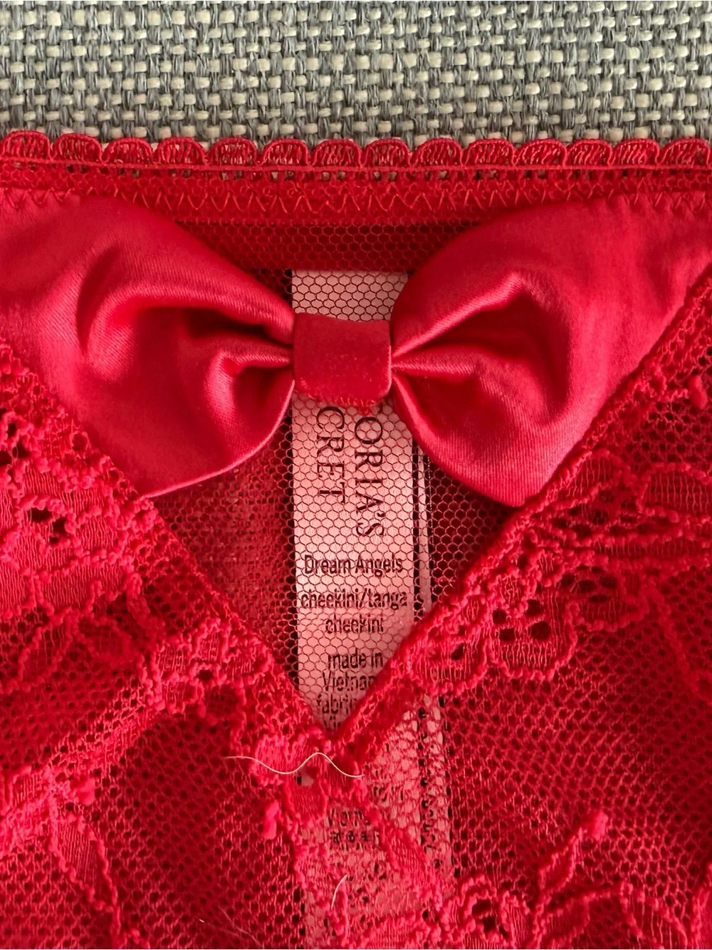 Victoria's Secret Dream Angels  Red Lace Cheekini  Panty with Satin Bow size XL